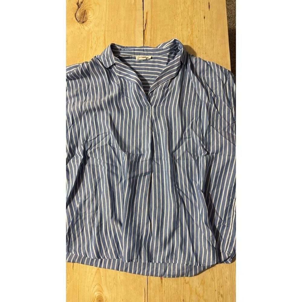 Beachlunchlounge‎ Blue White Striped Rayon Lyocell V-Neck Top XL